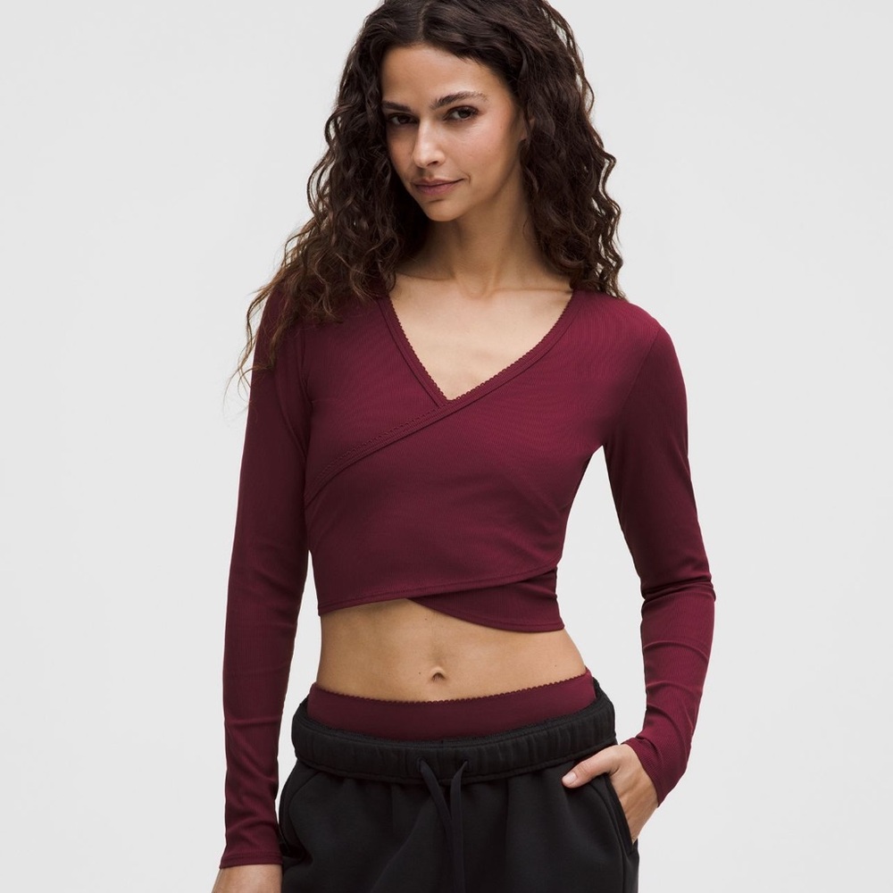 NEW Lululemon Nulu Ribbed Wrap-Front 
Long-Sleeve Shirt
Heart Burgundy Bay